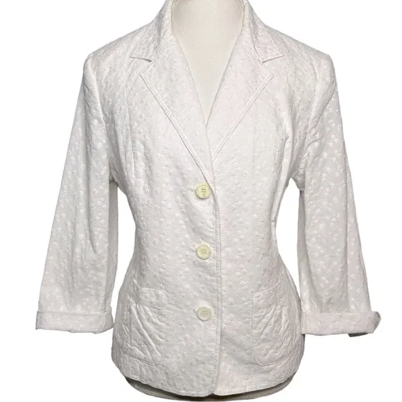 VINTAGE STYLE & CO. Jacket Blazer Ruched details White Floral Size 16 Like new - Picture 7 of 12